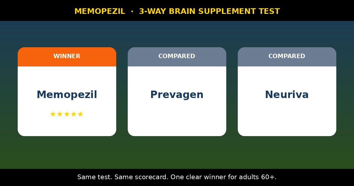 Memopezil vs Prevagen vs Neuriva three-way memory supplement comparison 2026